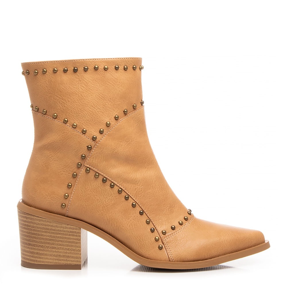 Tan Ankle Boots with Studded Details and Stacked Heel